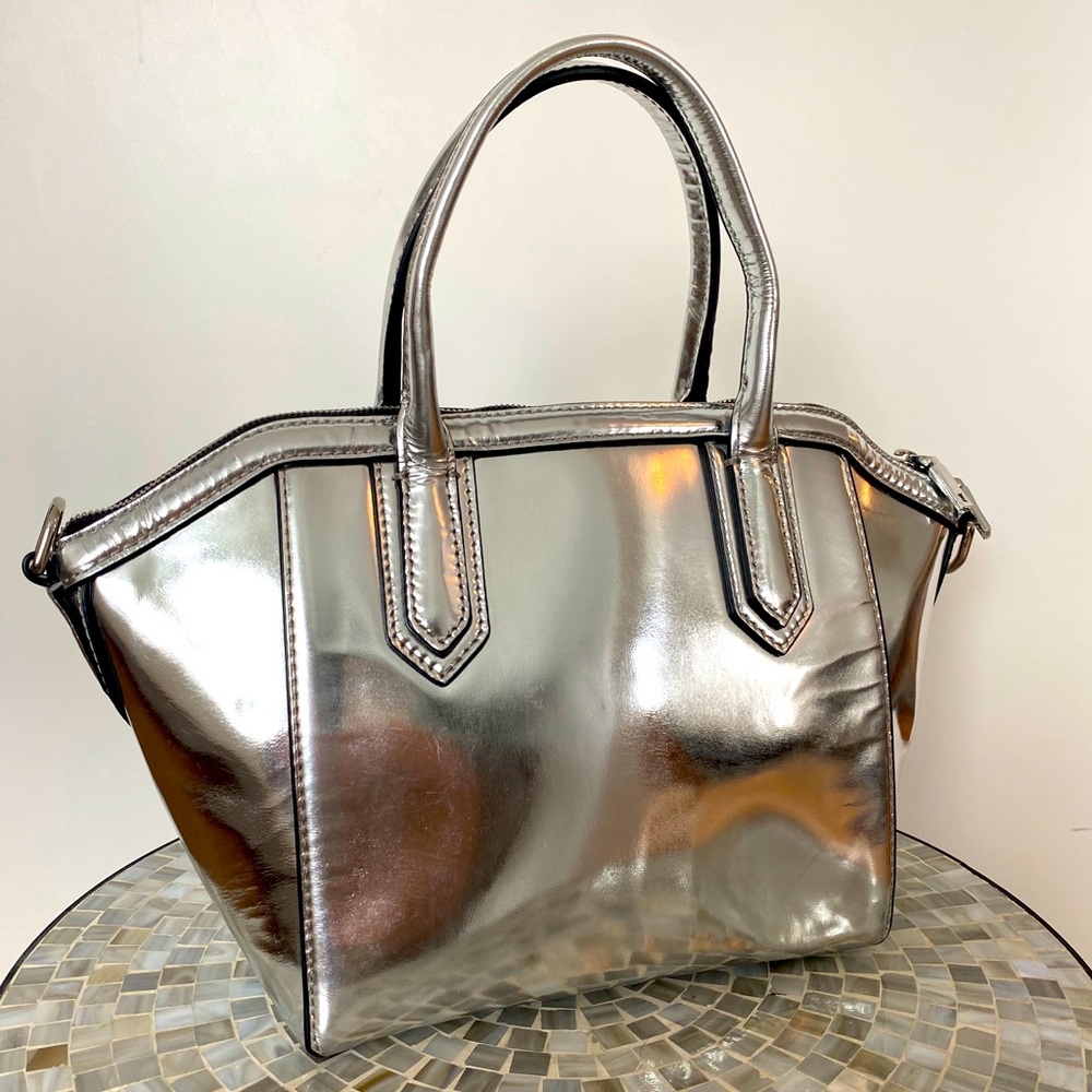 J. Crew metallic leather mini top handle tote